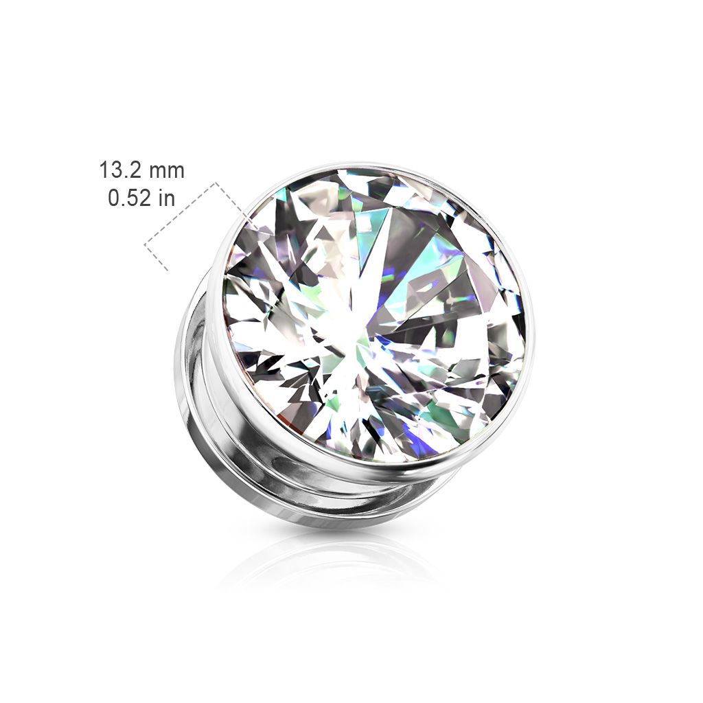 Tunnel / plugg i kirurgiskt stål med cubic zirconia (3-16mm)