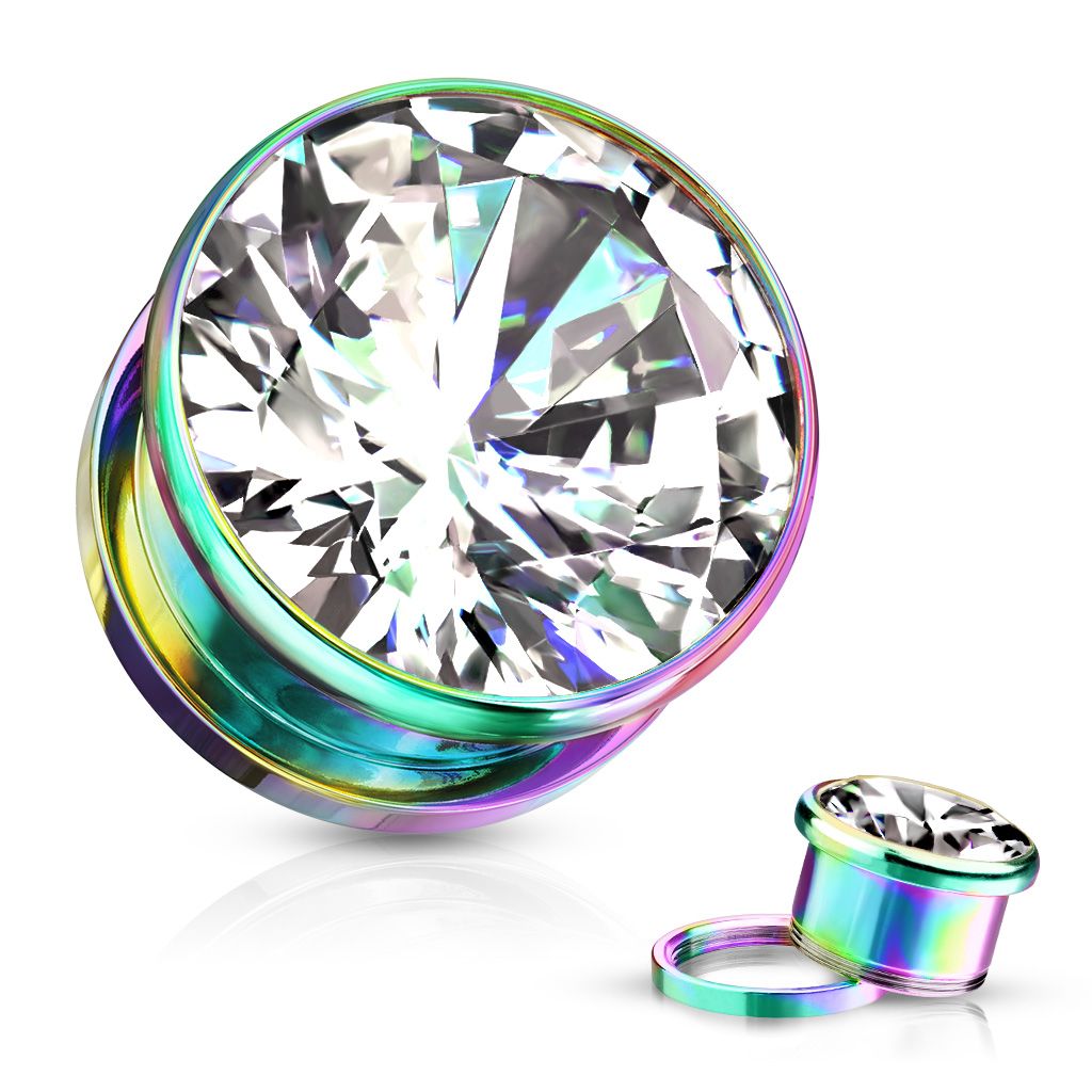 Tunnel / plugg i kirurgiskt stål med cubic zirconia (3-16mm)