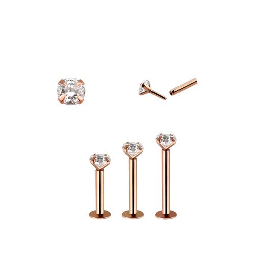 Labret i äkta 14 karat roséguld med rund "prong-set" cubic zirconia