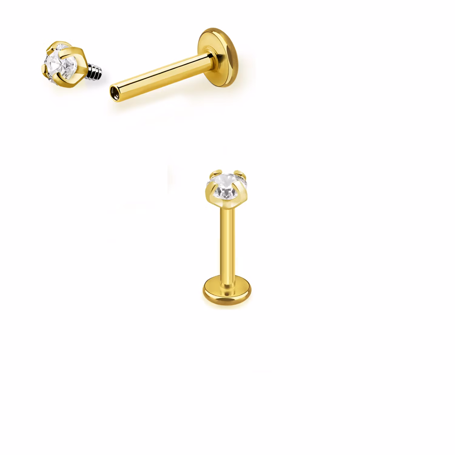 Titanium PVD guldpläterad labret invändigt gängad 1.2mm med CZ