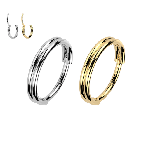 Ring i titanium 0.8mm med gångjärn och dubbel hoop