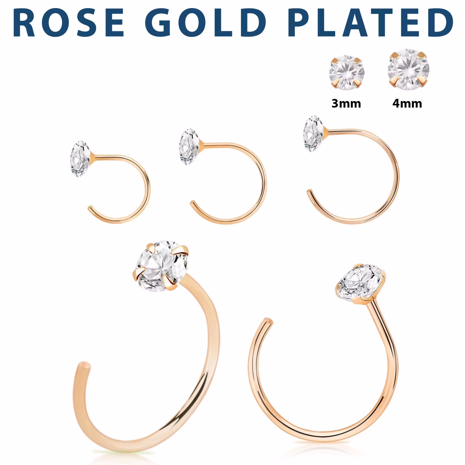 Örhänge / Hoop i roséguldpläterad 925 silver med kloinfattad cubic zirconia (par)
