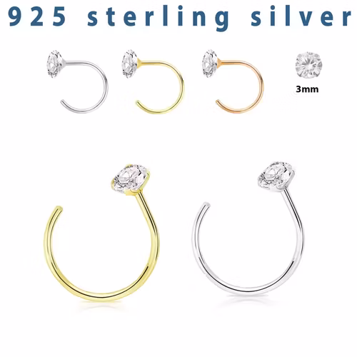 Näsring / Nose Hoop i 925 silver - 0.8mm / 8mm med 3mm prong-set CZ