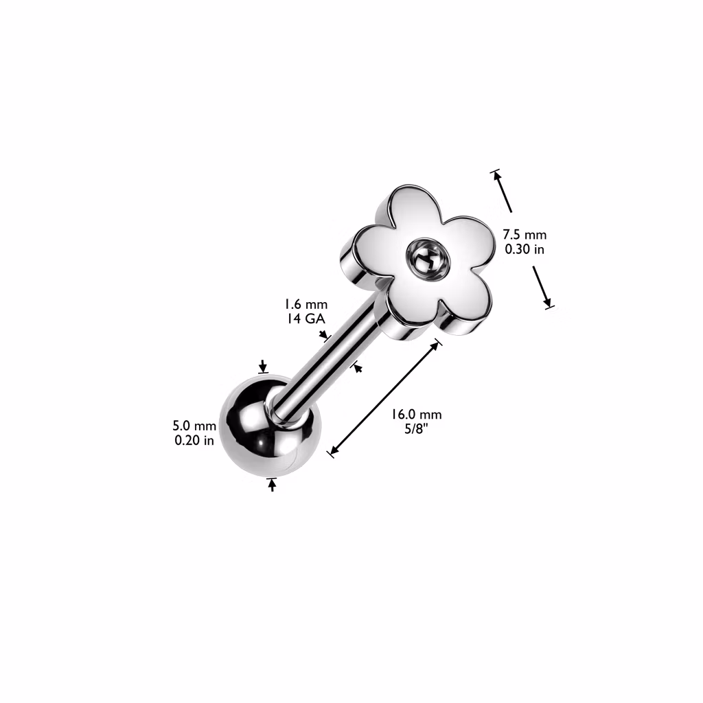 Barbell / tungstav i kirurgiskt stål 1.6mm med blomma