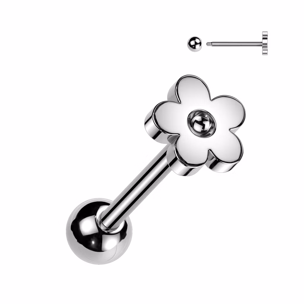 Barbell / tungstav i kirurgiskt stål 1.6mm med blomma