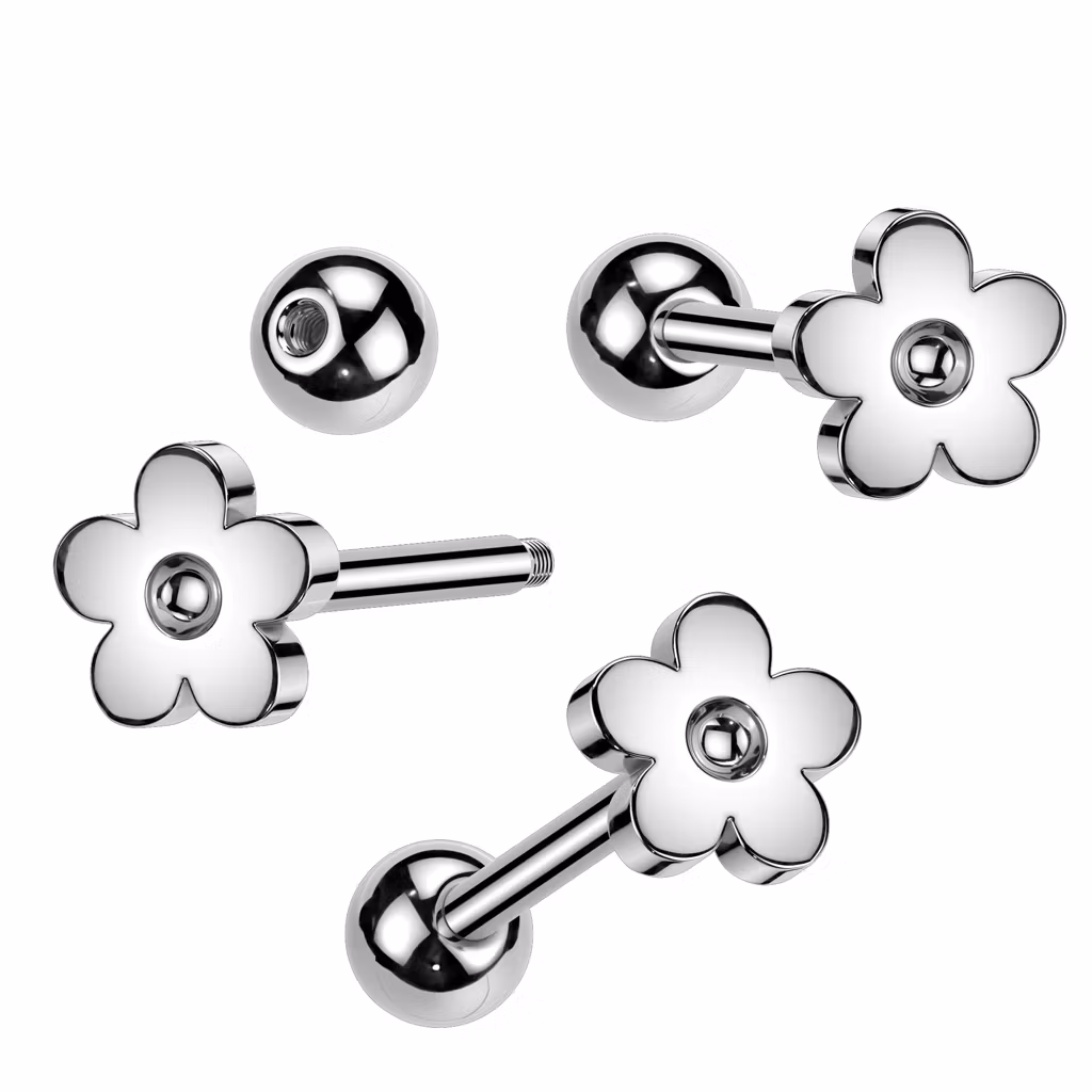 Barbell / tungstav i kirurgiskt stål 1.6mm med blomma