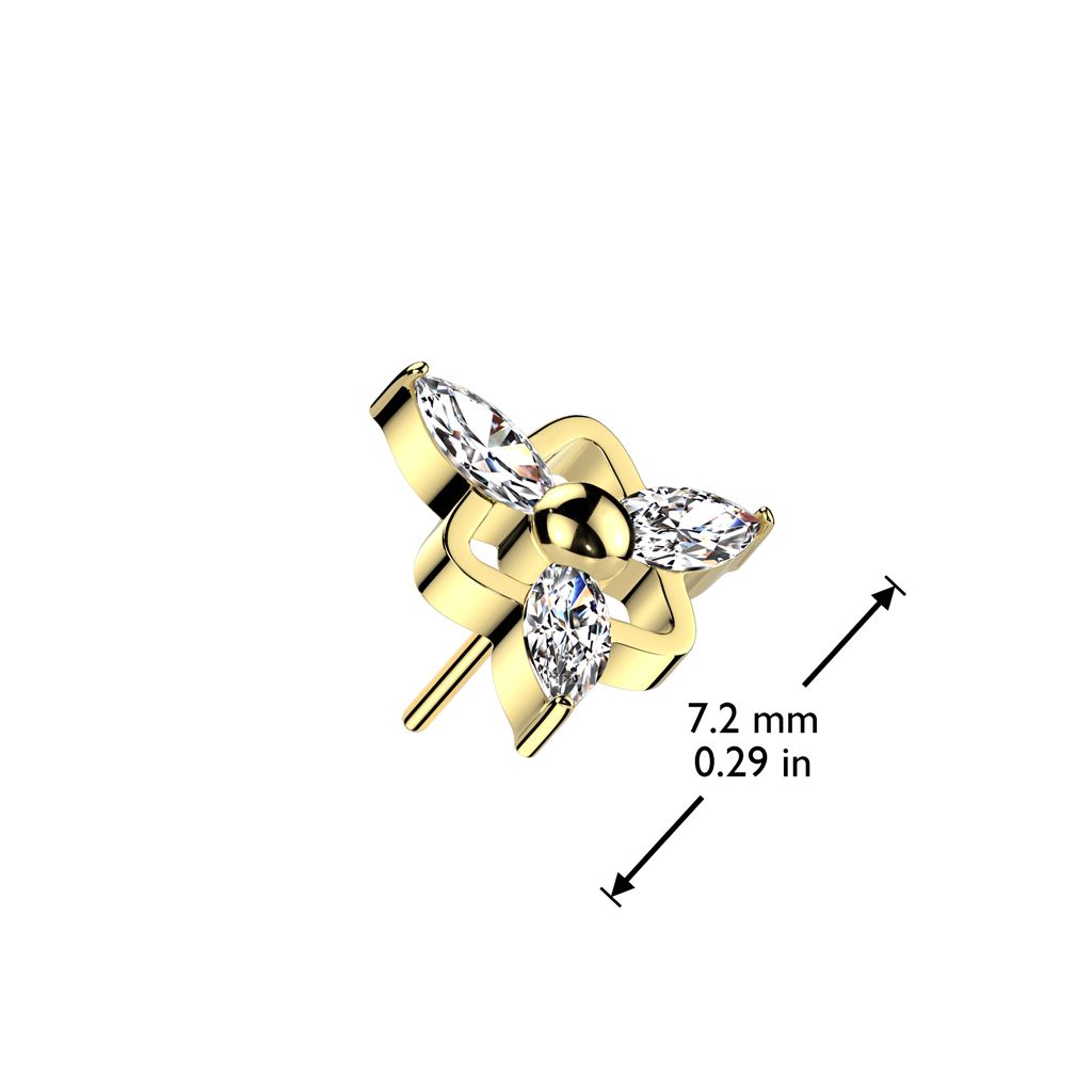 Threadless topp i titanium - Triangelformad topp med 3st navettslipade CZ
