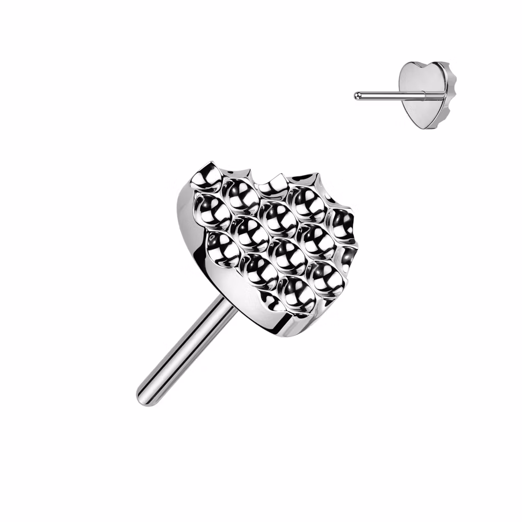 Threadless topp i titanium - Hjärtformad diamantpräglad topp