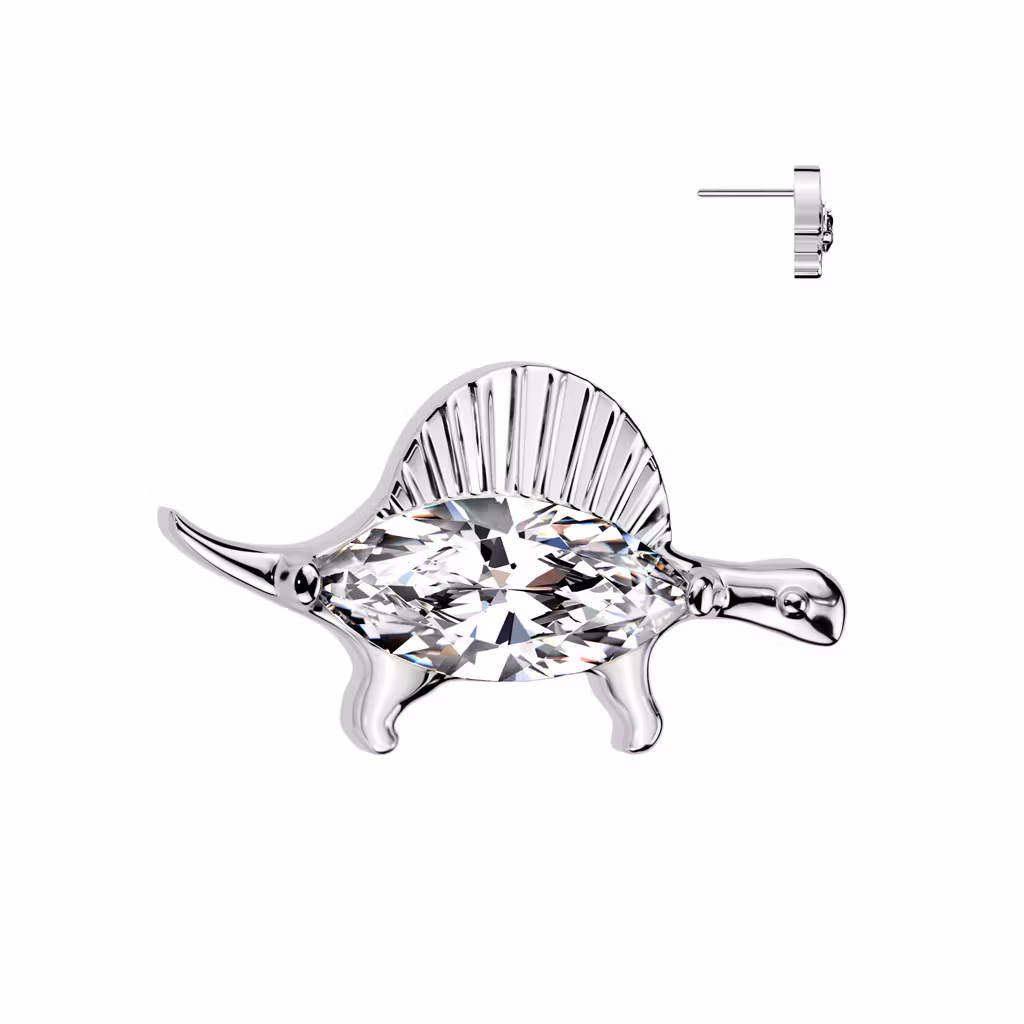 Threadless topp i titanium - Dinosaurie med CZ