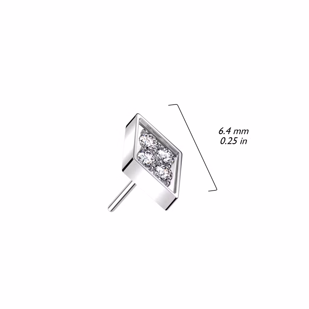 Threadless topp i titanium - Diamantformad topp med 4st CZ