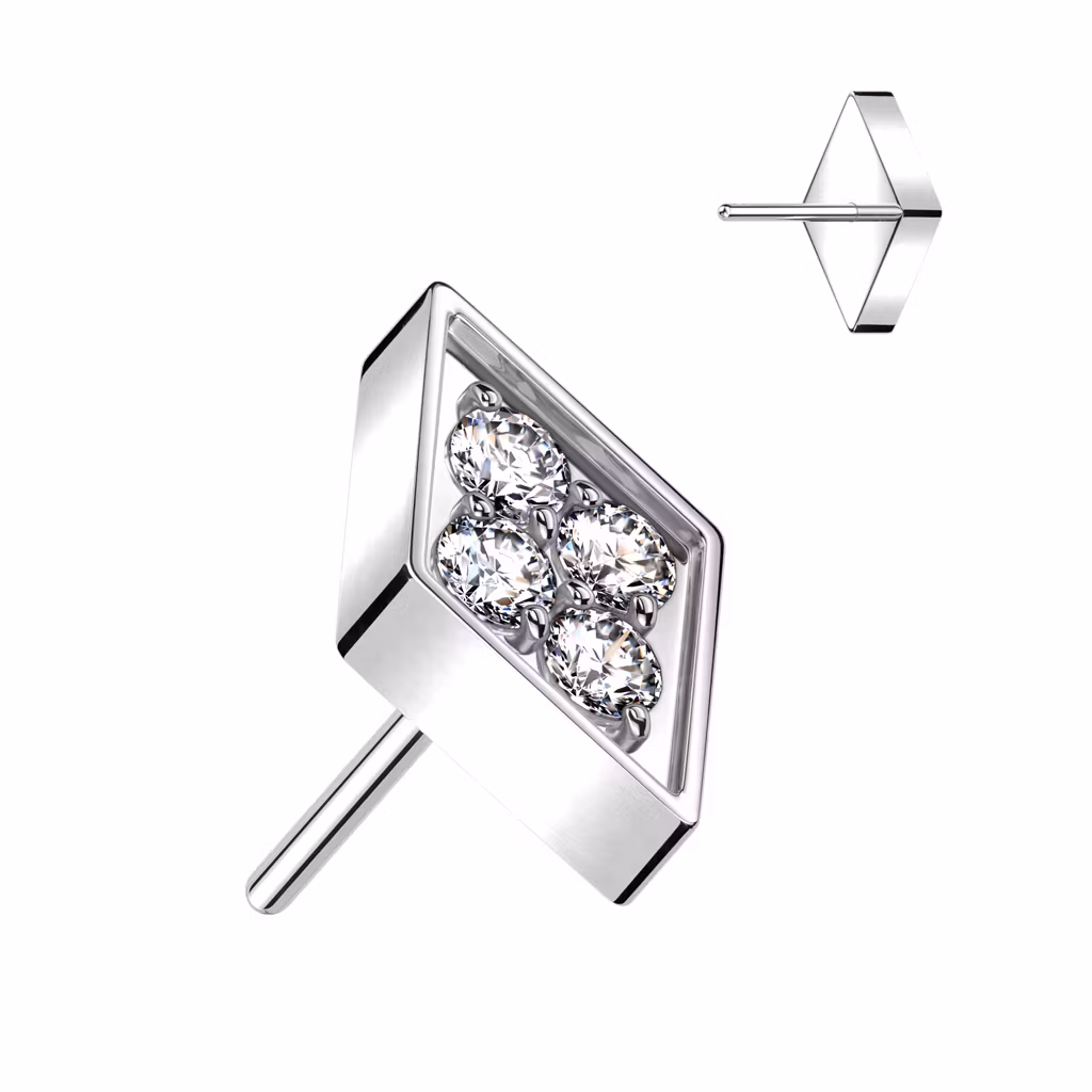Threadless topp i titanium - Diamantformad topp med 4st CZ
