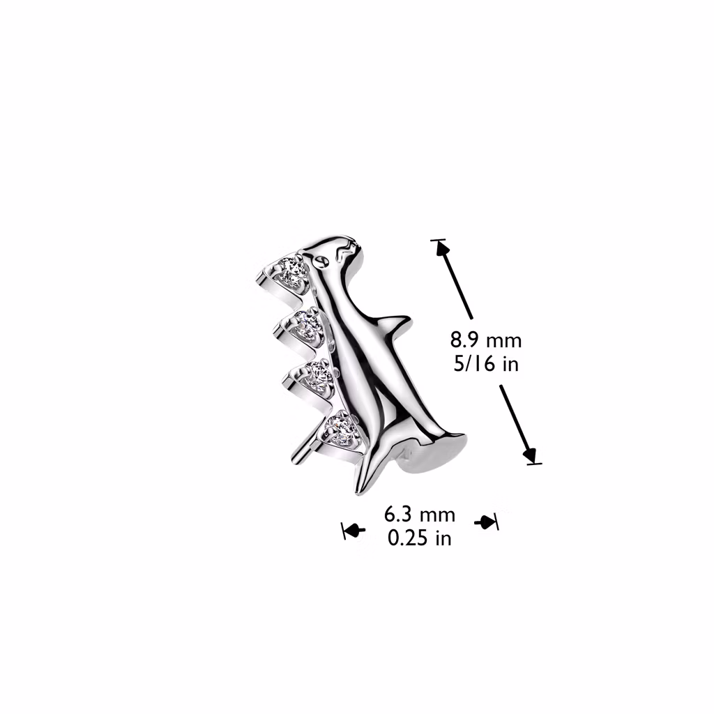 Threadless topp i titanium - Dinosaurie med cubic zirconia