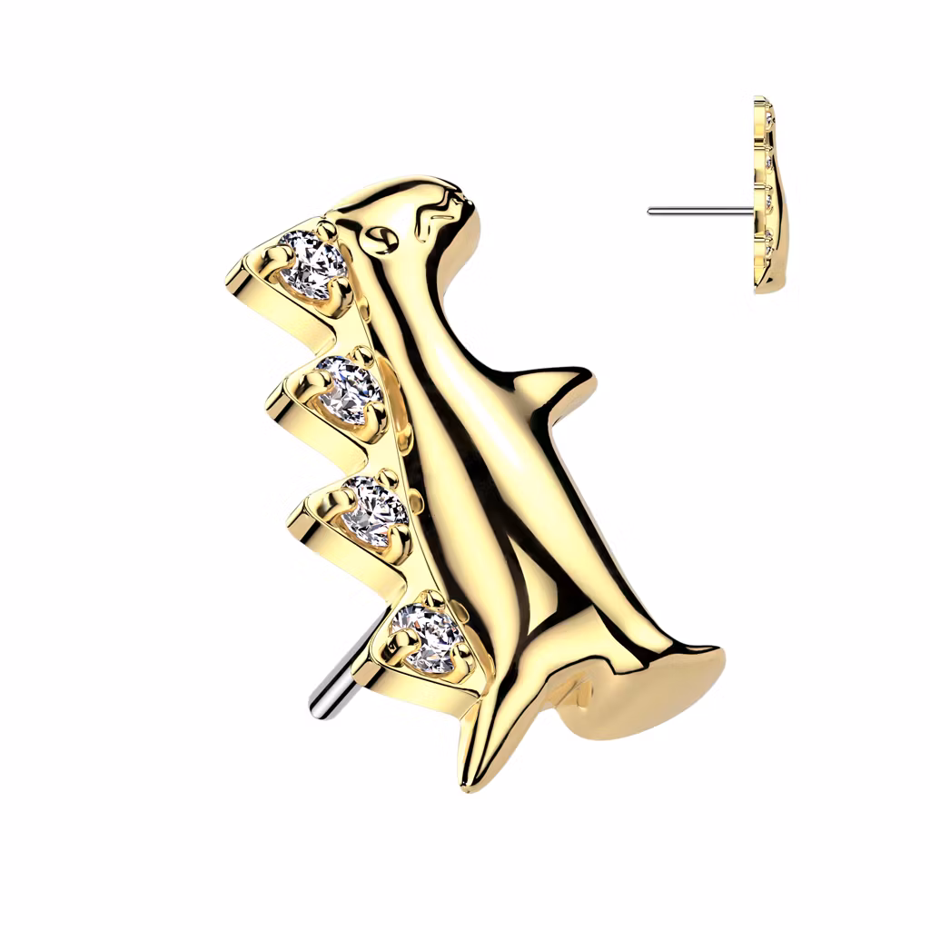 Threadless topp i titanium - Dinosaurie med cubic zirconia