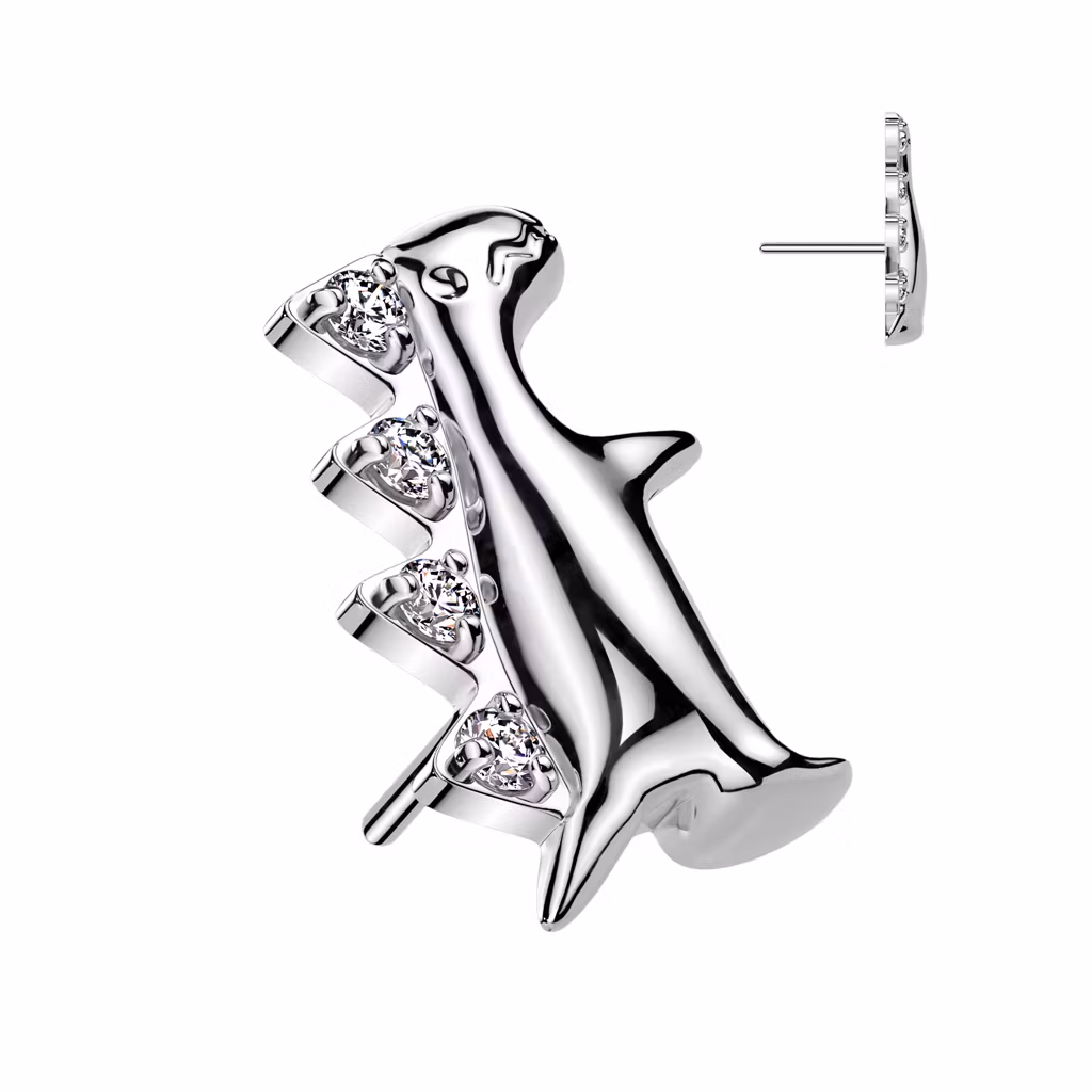 Threadless topp i titanium - Dinosaurie med cubic zirconia