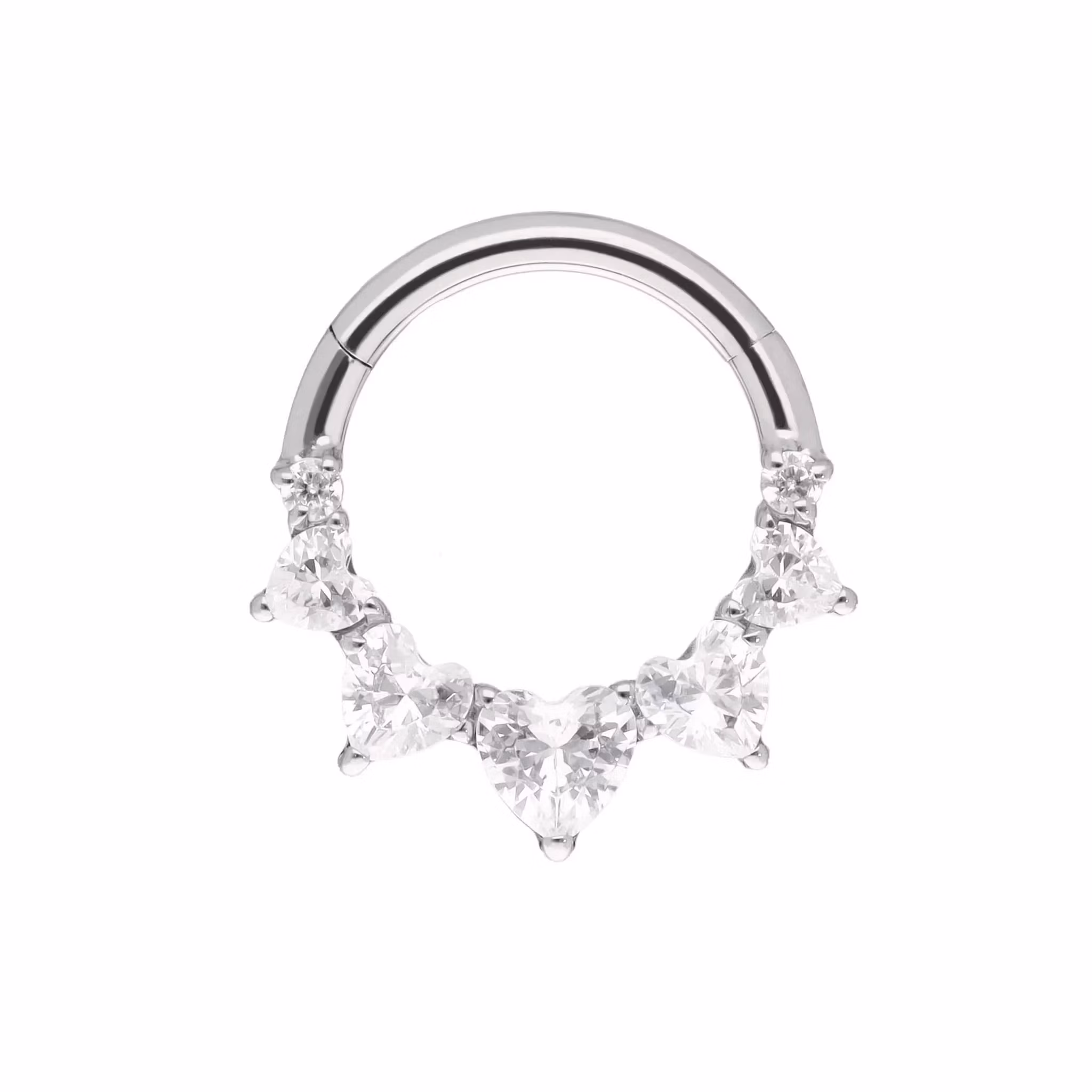 Clicker ring 1.2mm i titanium med hjärtformade CZ (8mm)