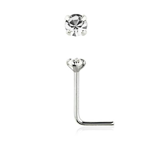 Näspin i 925-silver 0.6mm L-böjd med 2.5mm "prong-set" crystal