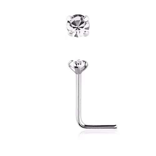 Näspin i 925-silver 0.6mm L-böjd med 2.5mm "prong-set" crystal