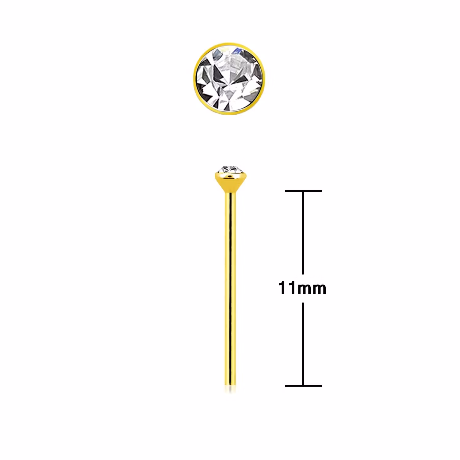 Näspin 0.6mm i guldpläterad 925-silver "böj själv" med 1.25mm crystal