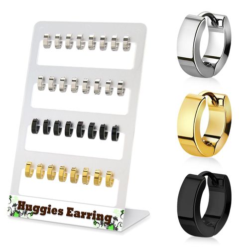 Display med 16 par örhänge / huggie i kirurgiskt stål