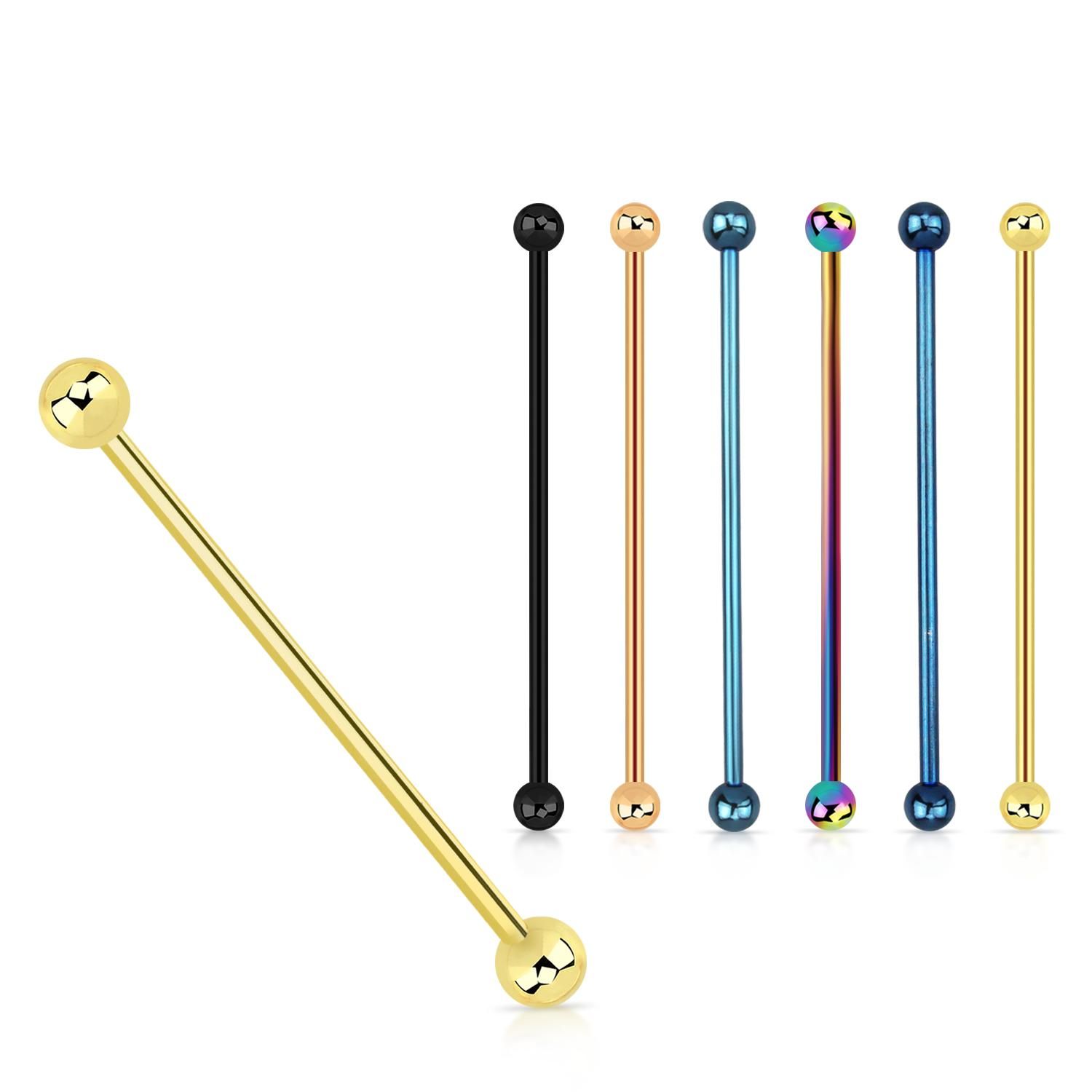 Industrial barbell i PVD-pläterad kirurgiskt stål 1.2mm med 4mm kulor