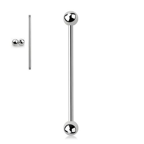 Industrial barbell i kirurgiskt stål - utvändigt gängad 1.6mm med 5mm kulor