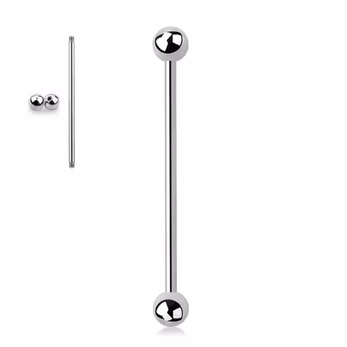Industrial barbell i kirurgiskt stål - utvändigt gängad 1.6mm med 5mm kulor