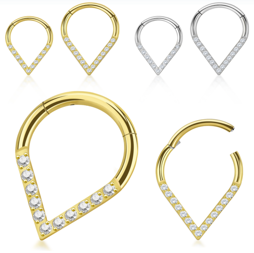 Droppformad segmentring 1.2mm i kirurgiskt stål med cubic zirconia