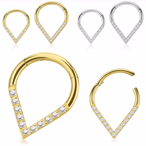 Droppformad segmentring 1.2mm i kirurgiskt stål med cubic zirconia