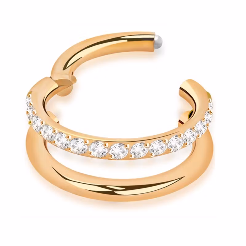Titanium clicker ring dubbel hoop med cubic zirconia på ena ringens ytterkant