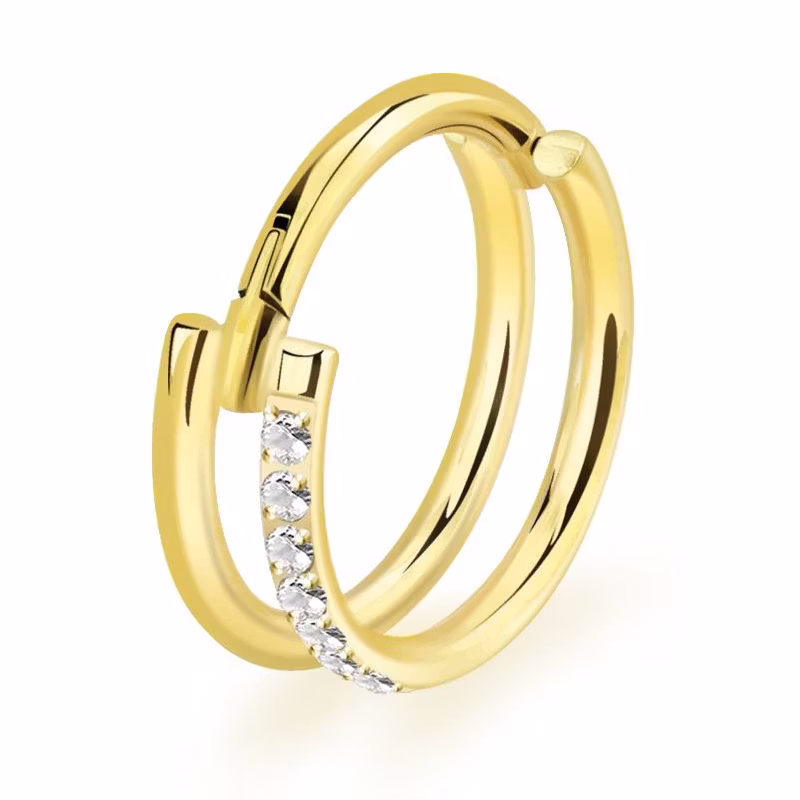 Titanium clicker ring dubbel hoop med cubic zirconia på ena ringens ytterkant