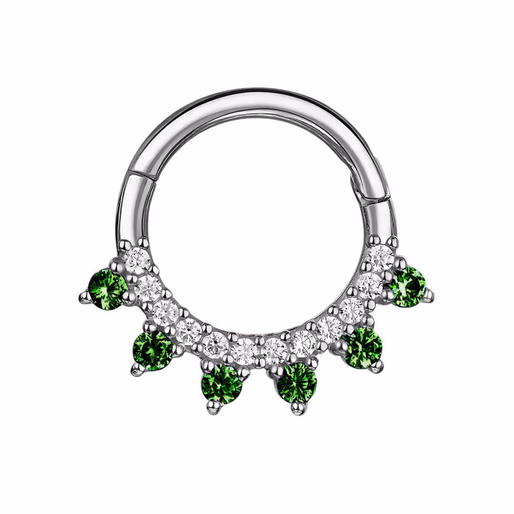 Titanium ring med gångjärn 1.2mm - klar cubic zirconia och emerald