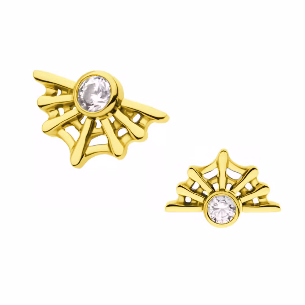 Titanium topp 0.9mm - Spindelnät med cubic zirconia guld PVD