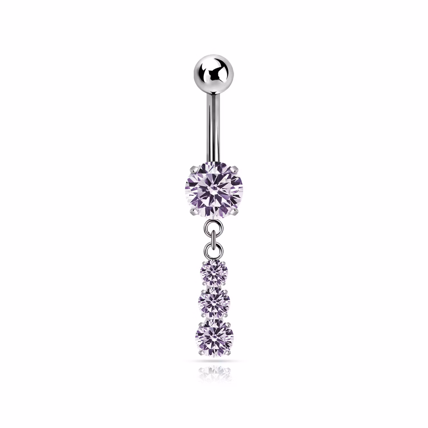 Navelsmycke i titanium - Hänge med trippel cubic zirconia