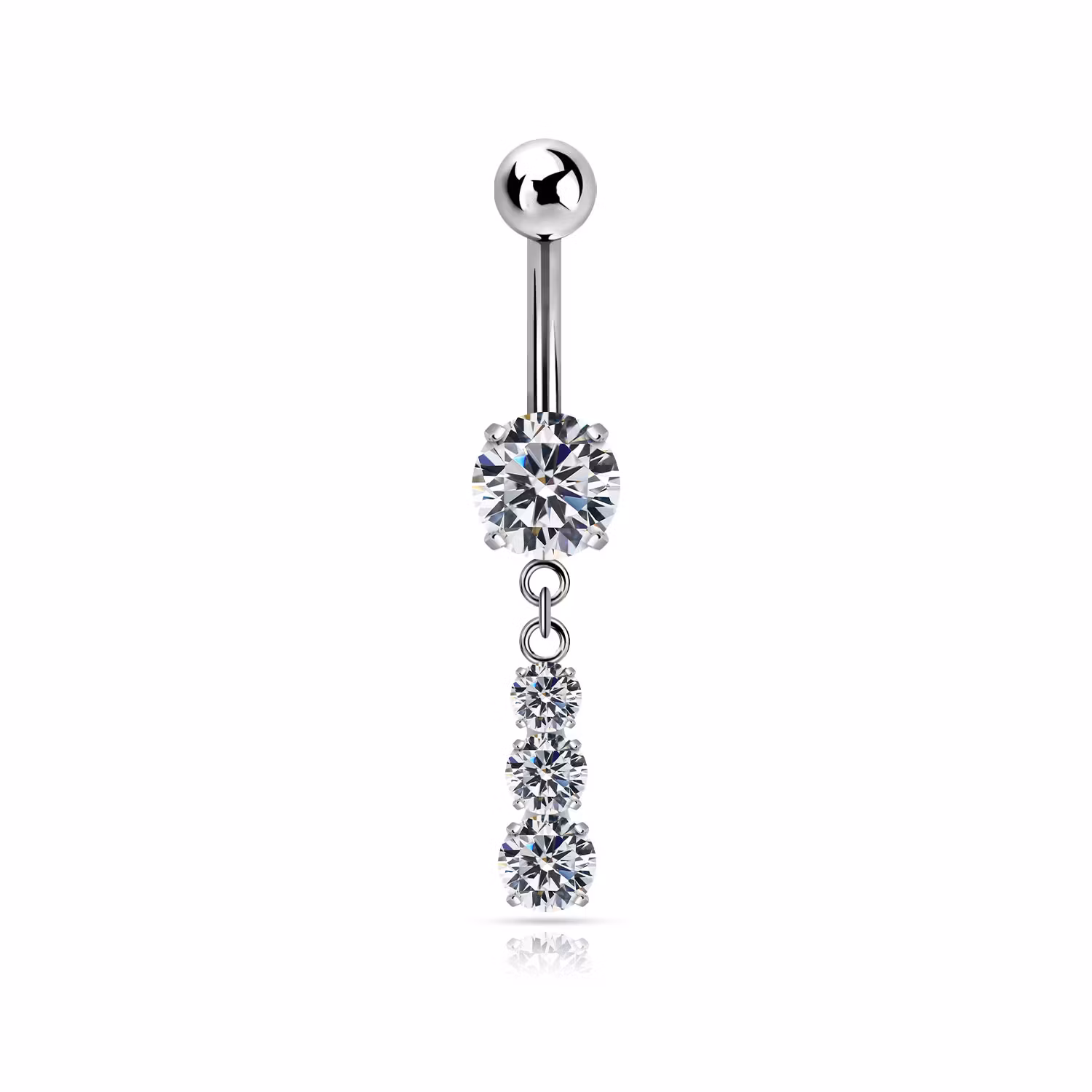 Navelsmycke i titanium - Hänge med trippel cubic zirconia
