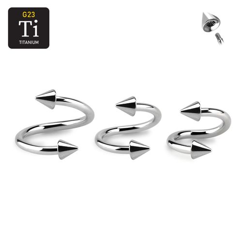 Spiralpiercing / twister i titanium 1.2mm med 3mm koner