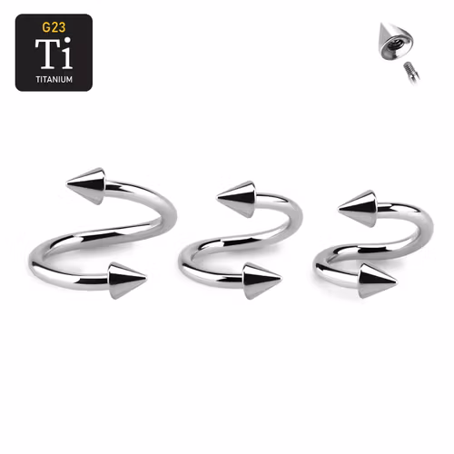 Spiralpiercing / twister i titanium 1.2mm med 3mm koner