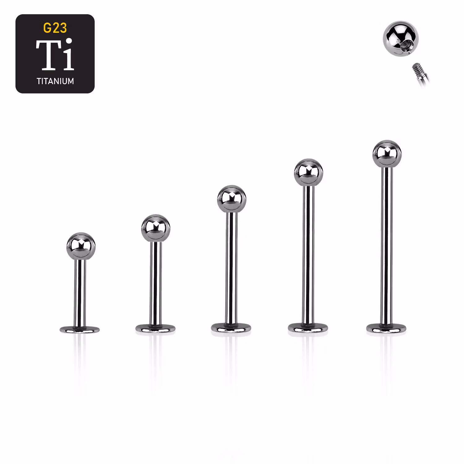 Labret i titanium - 1.2mm med 3mm kula