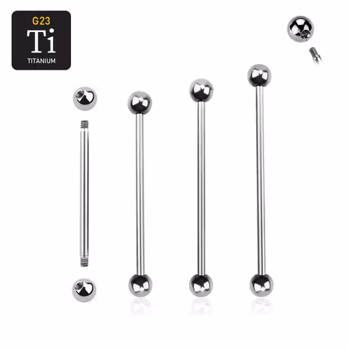 Titanium industrial barbell 1.6mm utvändigt gängad med 5mm kulor