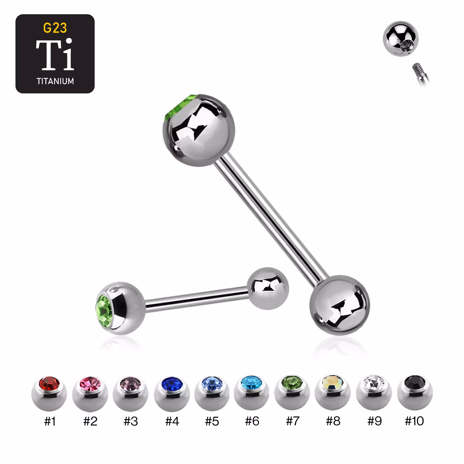 Titanium Barbell / Tungstav 1.6mm med 6mm crystalkula