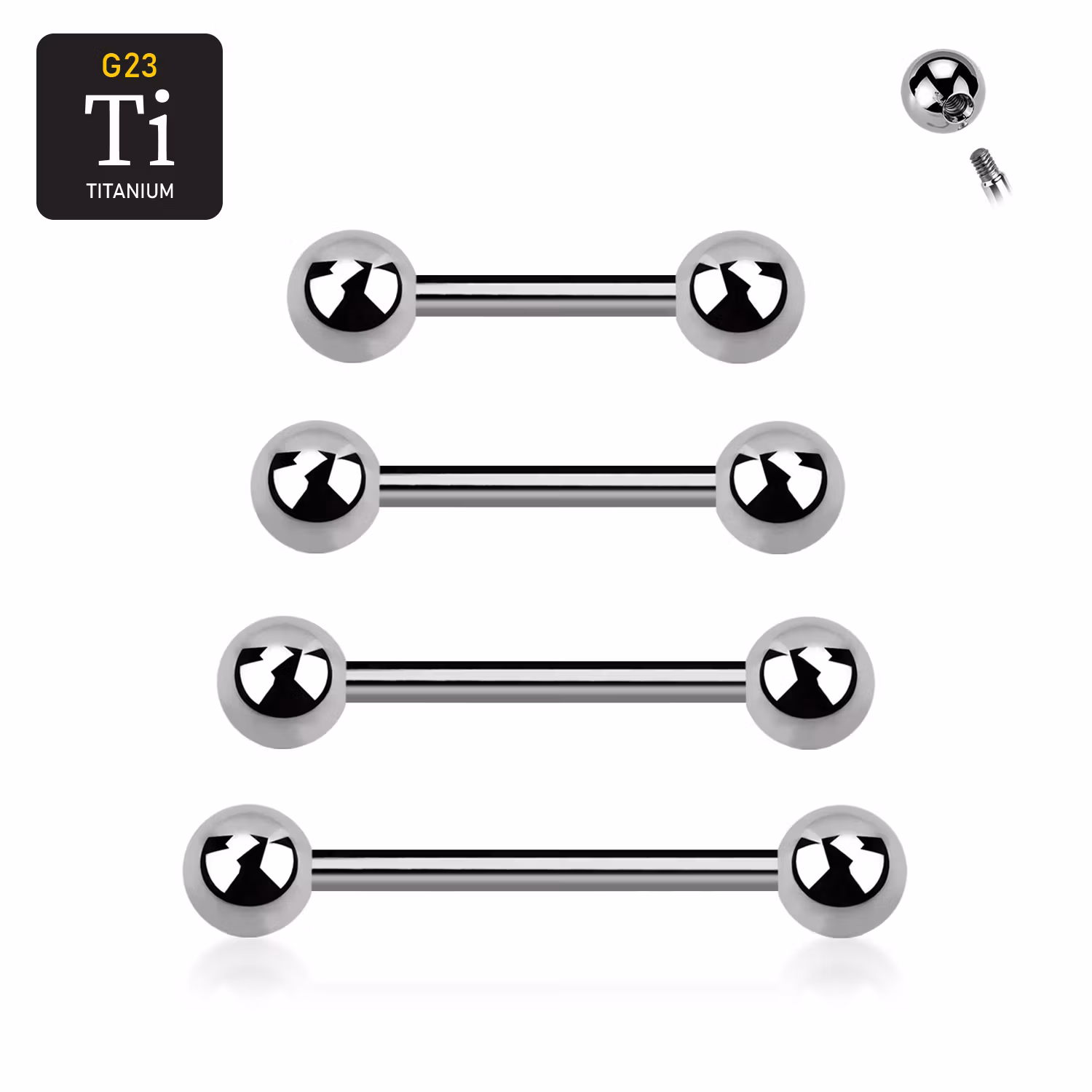 Titanium barbell utvändigt gängad 1.6mm med 5mm kulor