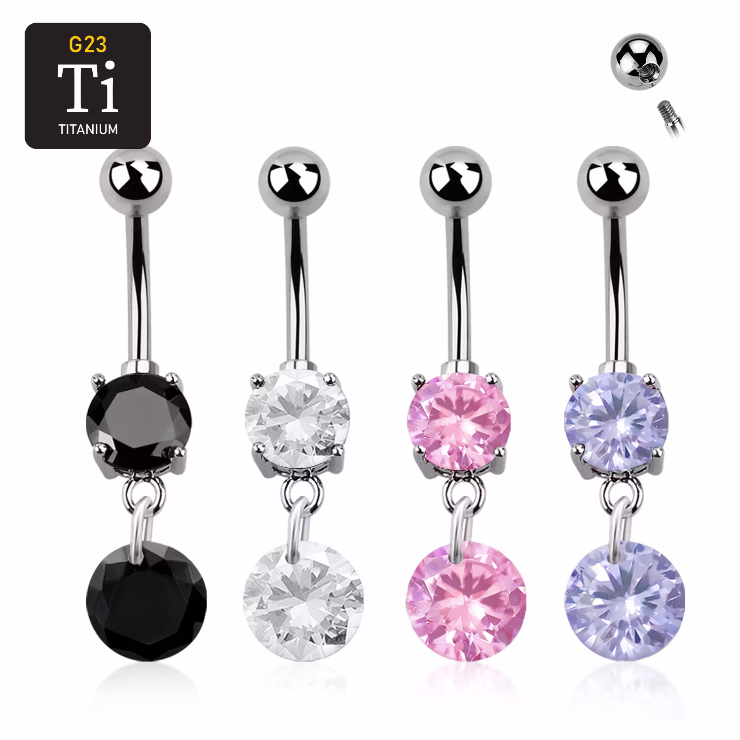 Titanium navelsmycke med cubic zirconia