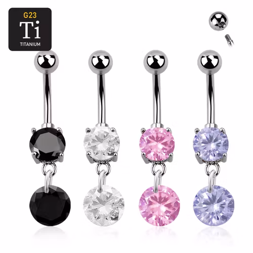 Titanium navelsmycke med cubic zirconia