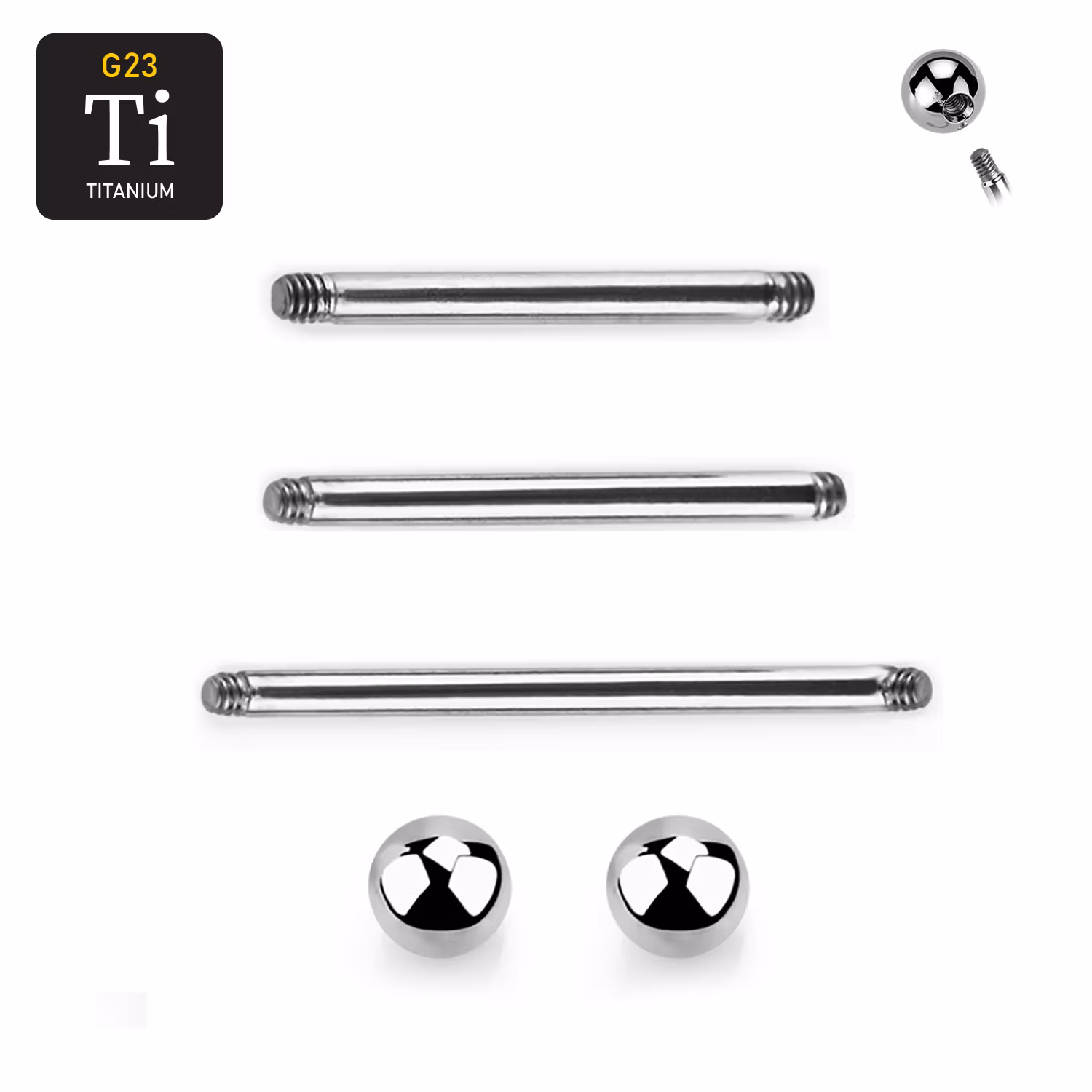 Titanium barbell 1.6mm läksmycke med 5mm kulor för bröstvårta och tungpiercing