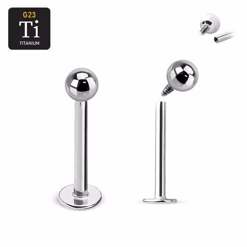 Labret i titanium invändigt gängad 1.6mm med 4mm kula