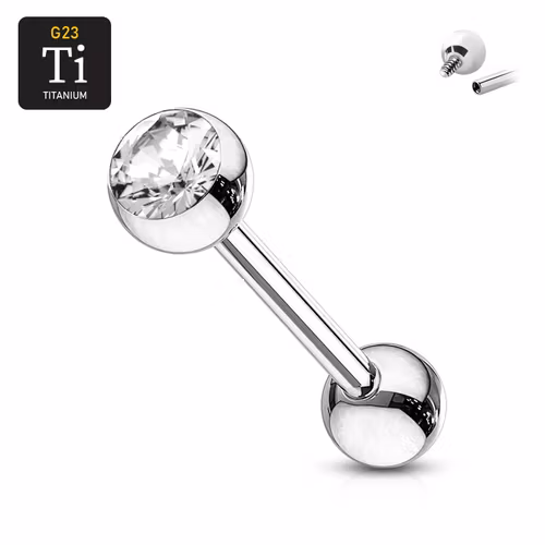 Titanium barbell invändigt gängad 1.6mm med 5mm crystalkula