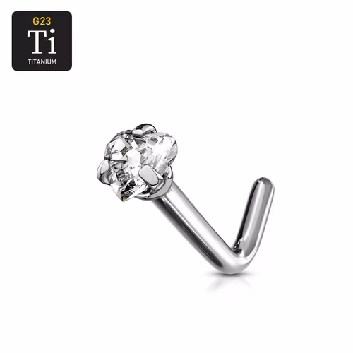 Titanium Nässmycke "L-böjd" med 3mm hjärtformad cz