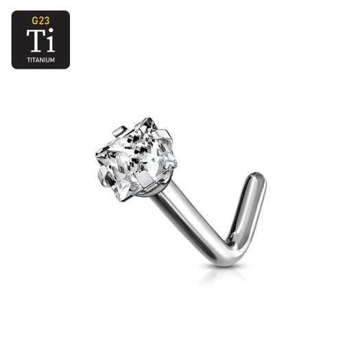 Titanium Nässmycke "L-böjd" med fyrkantig cubic zirconia