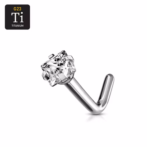 Titanium Nässmycke "L-böjd" med fyrkantig cubic zirconia