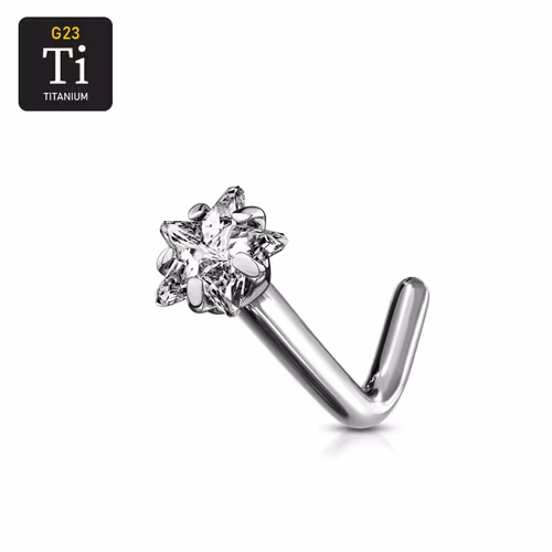 Titanium Nässmycke "L-böjd" med 3mm stjärnformad cubic zirconia