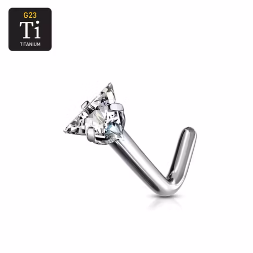 Titanium Nässmycke "L-böjd" med 3mm triangelformad cubic zirconia
